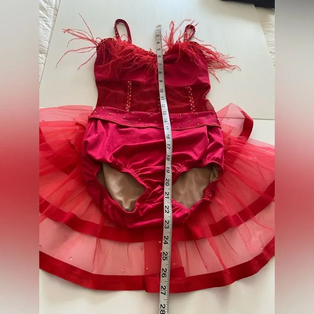 Kelle solo dance costume red sassy jazz feather FASHION FLOCK 5402 4389 SA